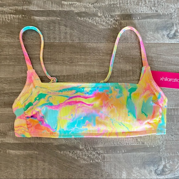 Juniors Ribbed Square Neck Bralette Bikini Top Tie-dye Xhilaration NWT - Picture 2 of 4